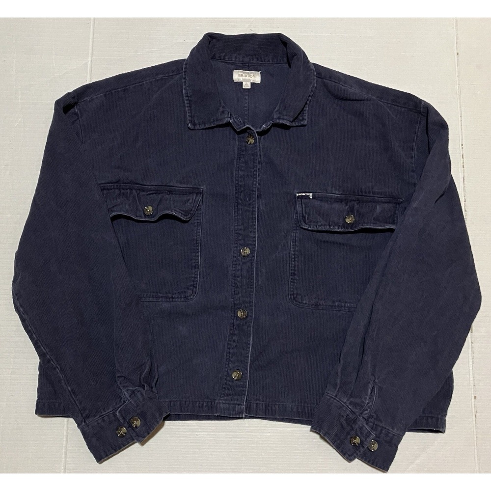 Vintage Brixton Jacket Size Large Cotton Cropped Long Sleeve‎ Button Navy Blue